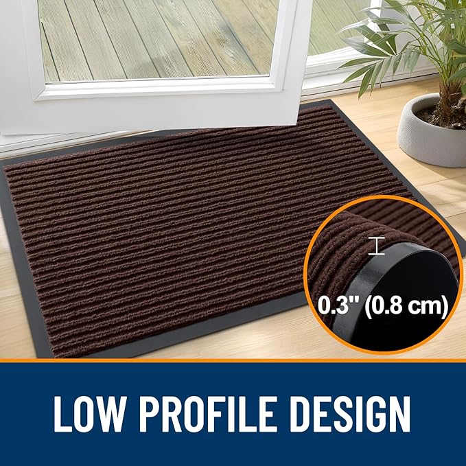 OLANLY Front Door Mat Indoor Outdoor Entrance, 2-Pack 29.5 x 17 Inch, Waterproof Heavy Duty Doormat, Fade Resistant, Low Profile, Easy Clean Patio Porch Welcome Floor Mats for Entry, Brown