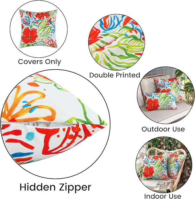 Merrycolor Outdoor Pillow Covers 20x20 Waterproof Throw Pillow Cover Flower Garden Farmhouse Outdoor Pillows for Patio Furniture Set of 2