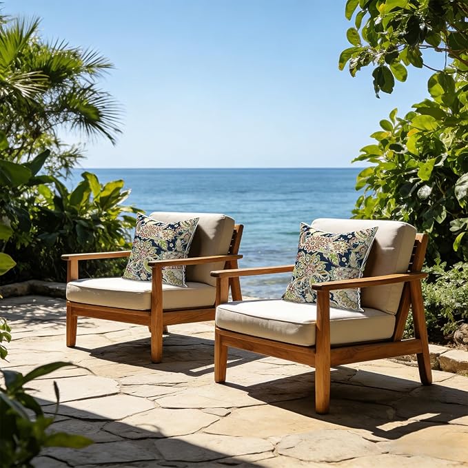 LVTXIII Set of 2 Patio Throw Pillows Waterproof 20"x20" Fade Resistant Outdoor Throw Pillows with Inserts, Decorative Garden Toss Pillow Cushions for Home Patio Sofa Use, Paisley Sapphire Blue