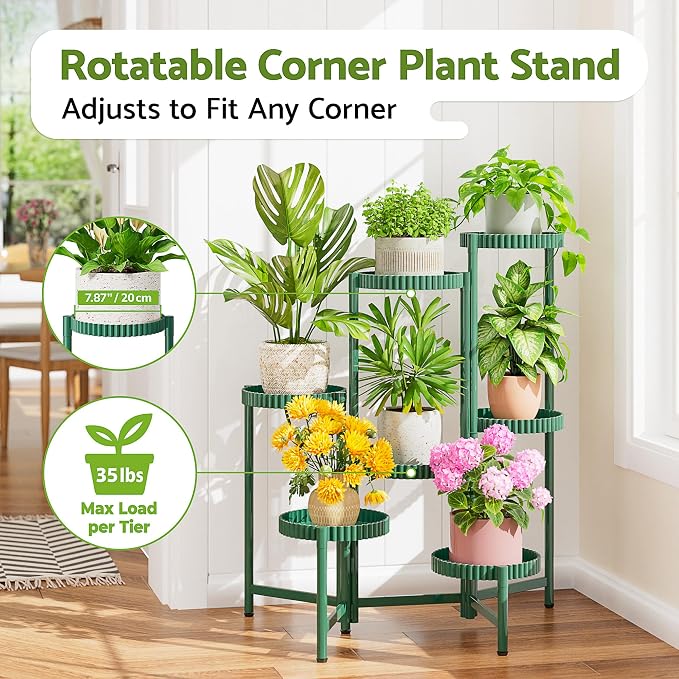 7 Tier Large Plant Stand Indoor, 7.9 Inch Wide Tall Corner Metal Plant Stands Outdoor for Multiple Plants, Folding Tiered Flower Display Holder Rack Shelf for Living Room Balcony Patio - GreenFloroma