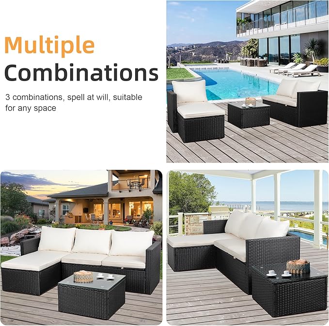 Shintenchi 4 Pieces Patio Furniture Sets, Outdoor Sofa Patio Sectional Sets All Weather, Wicker Rattan Seating Sofa Couch withwith Cushions & Coffee Table for Yard, Garden, Porch, Poolside (Beige)