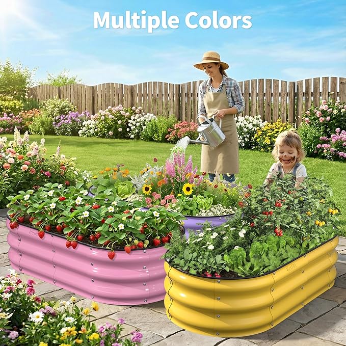 Kesfitt Raised Garden Bed, 4x2x1 FT Galvanized Steel Metal Raised Garden Bed, Oval Open-Bottom Design, 12-Inch Deep for Outdoor Vegetable & Herb Gardening, Midnight Blue