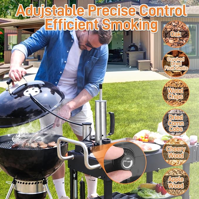 Electric Smoker Generator, Hot and Cold Electric Smoker with Adjustable Air Pump, Stainless Steel Smoke Tube for Pellet Smoker, Outdoor Smoker for Cheese, Salmon, Best Gifts for Men, Dad