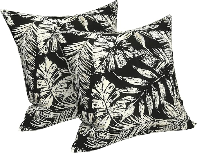 LVTXIII 2 Pack Outdoor Throw Pillow Covers for Patio Furniture, 16x16 Inch Square Pillow Case, Water-Repellent Cushion Covers for Garden, Porch, Sofa, Tropical Leaf Black