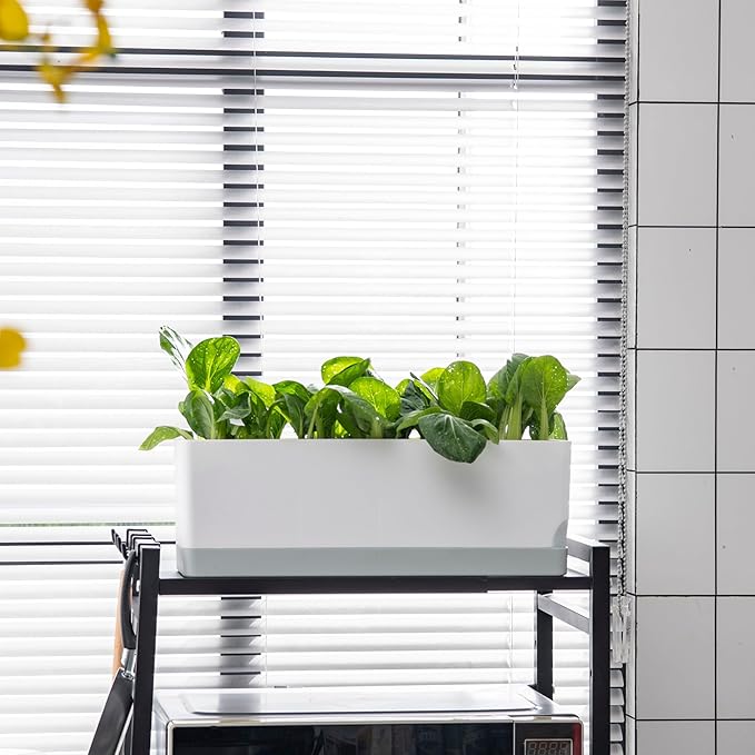 LaLaGreen Bundle- 7 Pack, Small Medium Large Self Watering Planter + 4 Pack, 12 Inch White Geometric Pot Modern Stylish Hanging Vase Decor Windowsill Flower Herb Succulent Holder Boxes Indoor Garden