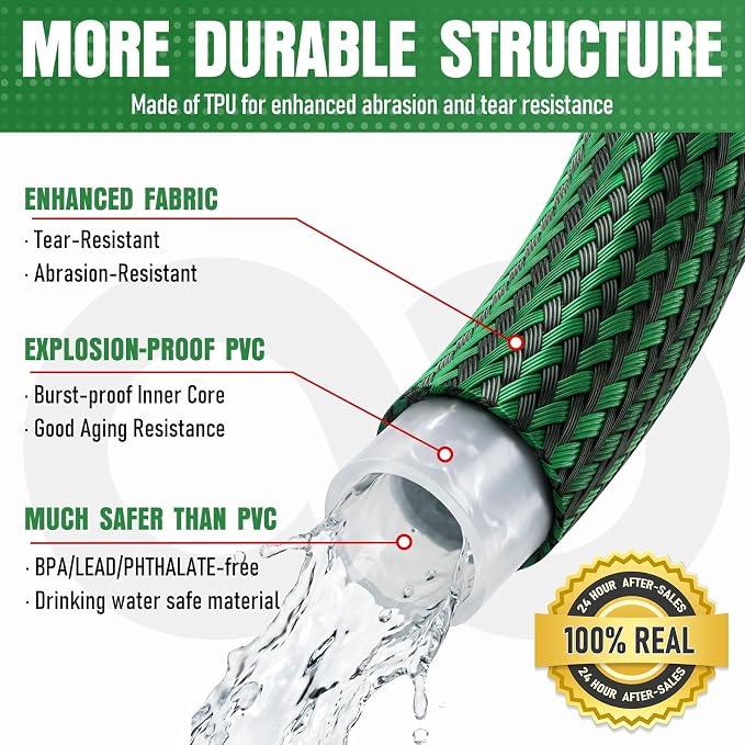 NON-EXPANDABLE Garden Hose 75 ft, Heavy Duty Flexible Water Hose, Kink Resistant Lightweight Hybrid Hose with Durable Fabric Skin, Leakproof Hose Male to Female Fittings
