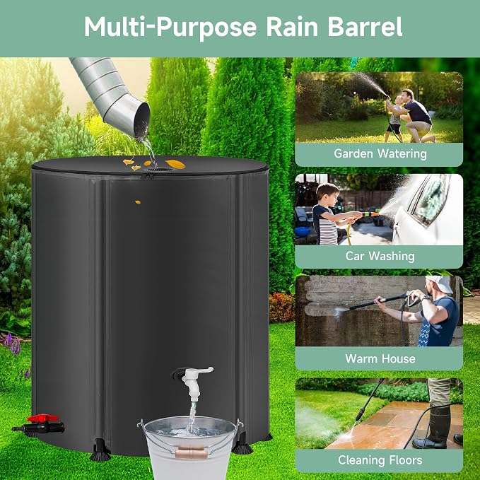 Collapsible Rain Barrel Water Storage Containers-105 Gallon Portable Rainwater Collect System Water Tank to Collect Rainwater from Gutter Downspout Water Catcher with Spigots,Filter＆Overflow Kits