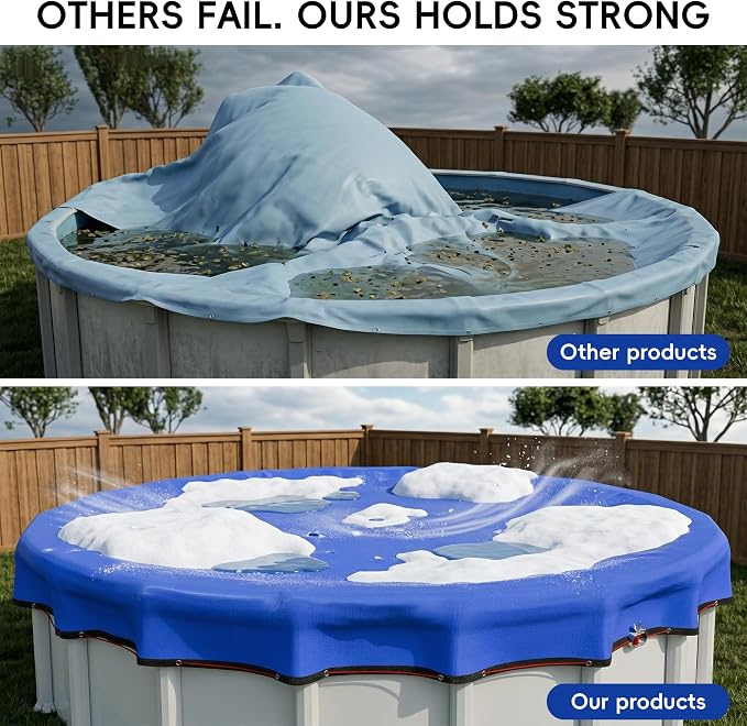 [Ultra-Thick] 30FT Pool Cover for Above Ground Pools, Easy Install Remove | [Upgrade] 195GSM Extra 4FT Overlap 17x17 Mesh, Heavy-Duty Winch, 500D Oxford UV & Tear Resistant,Reinforce Edge