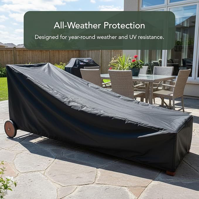 Covermates Classic Chaise Lounge Cover – Weather-Resistant Vinyl Outdoor Furniture Cover with Mesh Vent, Elastic Hem, UV Protection, Lightweight Patio Chair Cover, 30W x 82D x 38H, Black