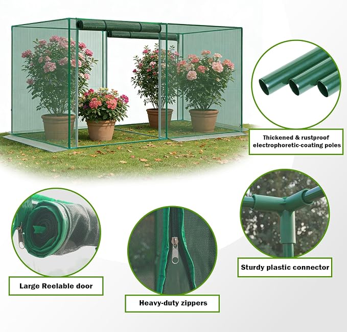 4 x 8 x 6 Ft. Crop Cage for Garden Plants – Plant Protection Tent with Zippered Door, Raised Bed Cover & Sturdy Frame – Wind-Resistant Garden Bed Cover for Outdoor Vegetables & Flowers