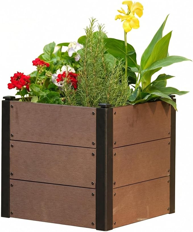 Garden Raised Bed, 19*19*18in Deep Root Planter Box for Patio, Outdoor Herb with Bottom, Vegetable, and Flower Gardening - Durable Wooden Style Planter Box for Easy Mobility and Clearance