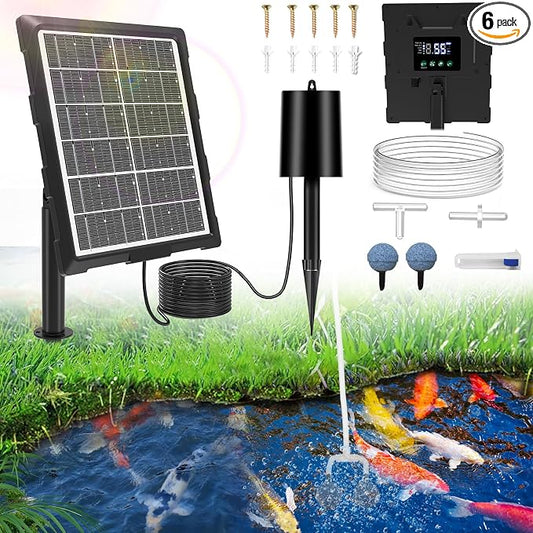 Upgraded Digital Display Solar Pond Aerator, 3 Working Modes(Low/Med/High) Solar Aerator for Outdoor Ponds with Timing Function, Solar Air Pump with Bubble Regulator for Small Ponds, Fish Tanks