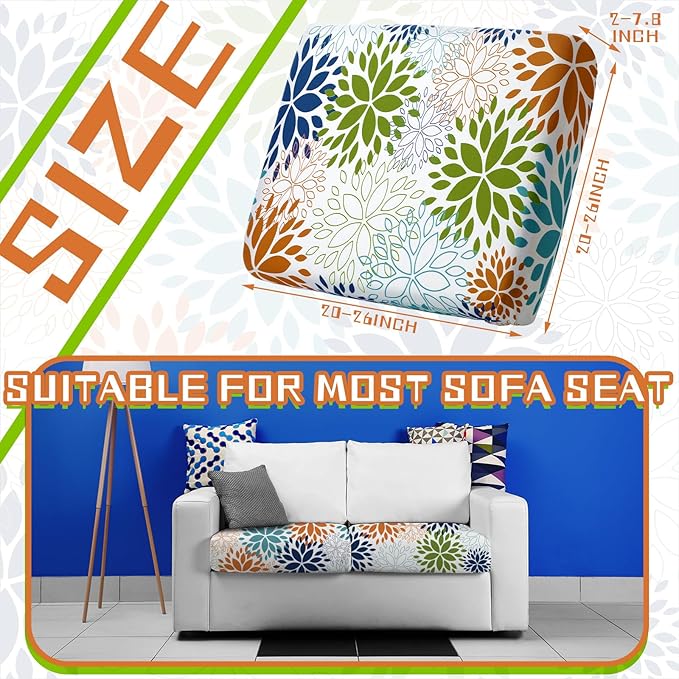 Hosuly 8 Pcs Summer Dahlia Sofa Cushion Cover for Patio Summer Floral Stretch Outdoor Sofa Seat Cushions Covers Tropical Flower Indoor Replacement Couch Slipcover Flexibility Chair Seat Cover