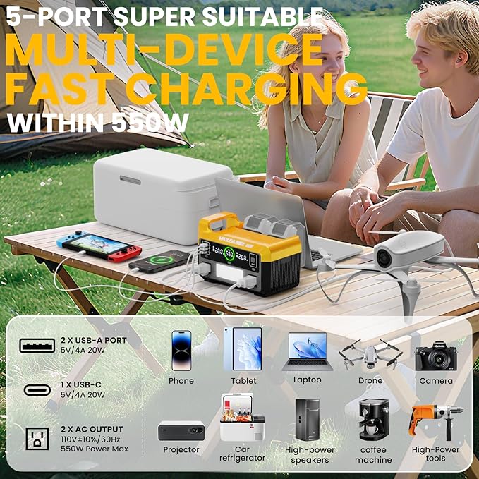 550W Power Inverter for Dewalt, DC 20V to AC 110V Pure Sine Wave, Portable Power Station with 2 USB Ports & 1 AC Outlet & 1 Type-C Fast Charging, Battery Adapter with LED, Battery Not Included