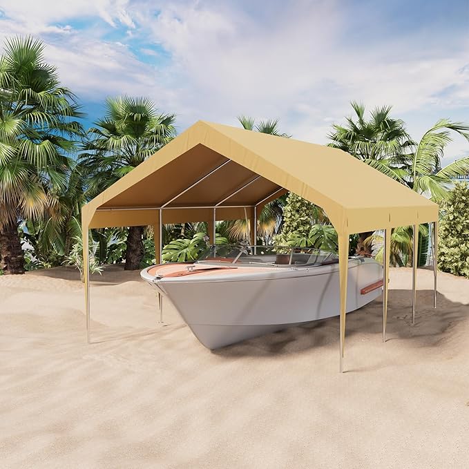 Heavy Duty Carport 13 x 20 ft Portable Garage Car Canopy Waterproof UV Resistant, Outdoor Storage Shed for Car, Motorcycle, Bike, Garden Tools (Yellow)