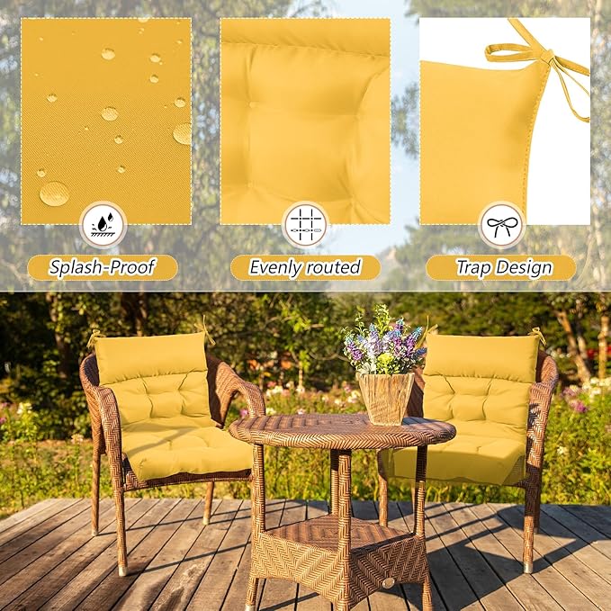 Sintuff 4 Pcs 44 x 21 x 4 Patio Chair Cushions Outdoor Chair Cushion Seat/Back Tufted Pillow with Ties Water Resistant Replacement Indoor Patio Furniture Outdoor Furniture (Solid Color,Yellow)