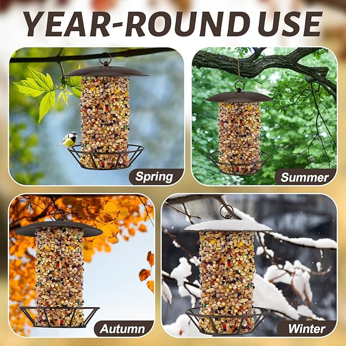 2 PCS Cylinder Suet Cake Bird Feeder S-6-2 Seed Cake Bird Feeder Antique Copper Metal Feeders for Outdoor Garden Hanging Yard Decoration Wild Birdfeeding