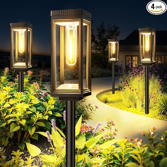 LETMY Solar Pathway Lights Outdoor, 4 Pack IP65 Waterproof Solar Path Lights with Auto On/Off, Bright Garden Lights for Landscape, Patio, Driveway & Yard