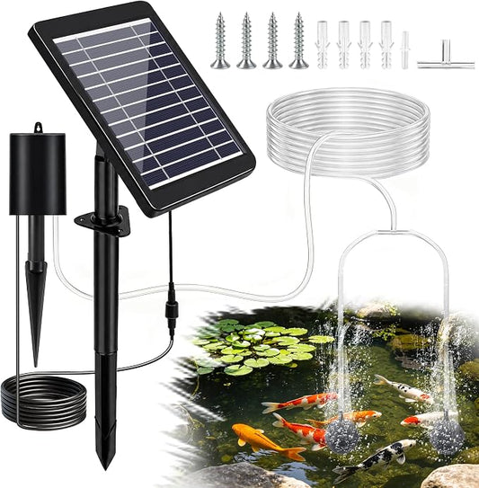 4W Solar Pond Aerator, Solar Aquarium Air Pump with 2 Air Stones, Three Working Modes, Solar Pond Oxygen Pump for Fish Tank, Outdoor Small Pond, Hydroponics