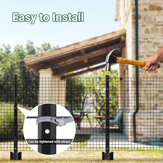 Metal Fence Posts 3 FT Black, 16 Pack Heavy Duty U Posts, No Dig T Posts for Fences Wire Mesh, Perfect for Temporary Fencing, Electric Fence Wire, Corner Anchor