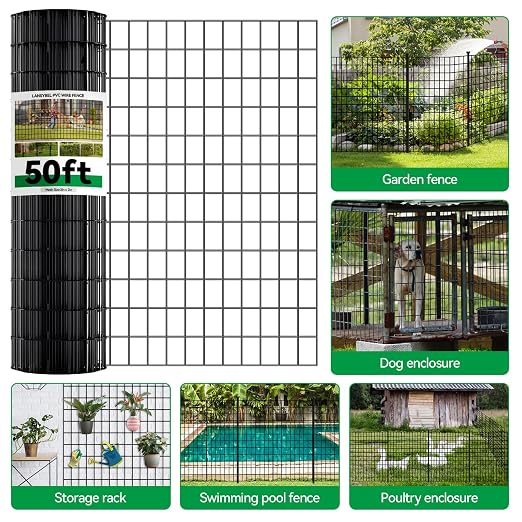 Welded Wire Fence, 50ft(L) x 4ft(H) PVC Anti-Rust Coated Wire Mesh, 2 Inch x 3 Inch 16GA Garden Edging Border, Roll Metal Animal Barrier for Yard Vegetable Plant Protection Poultry Netting
