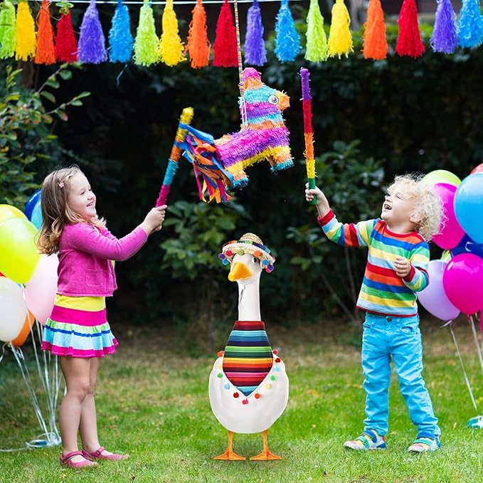 Shyyween Mexican Porch Goose Outfit for 23"/ 17'' Lawn Goose Statue Sombrero with Bandana Scarf for Garden Patio Yard Decor(Colorful)