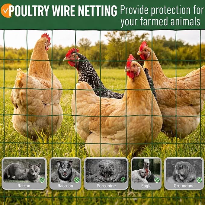 Gisafai 16 Gauge Galvanized Welded Wire Fence 5 ft x 50 ft PVC Coated Hardware Cloth, 2.36" x 2.36" Mesh, Heavy Duty Garden Fencing Roll for Yard Chicken Dog, Deer Cattle & Animal Protection(Green)