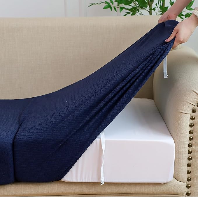 FORCHEER Waterproof Patio Cushion Covers for Outdoor Furniture 24-25inch Stretch Jacquard Outdoor Cushions Covers Set of 2 with Buckle Replacement Washable-Navy Blue