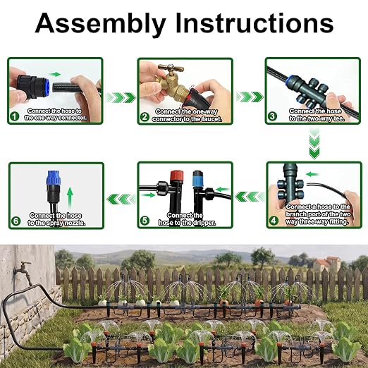 Drip Irrigation Kit – 230FT Automatic Garden Watering System with Quick-Connect 1/4" & 1/2" Fast-Lock Tubing, Adjustable Nozzles & Sprinklers for Greenhouse, Lawn, Potted Plants
