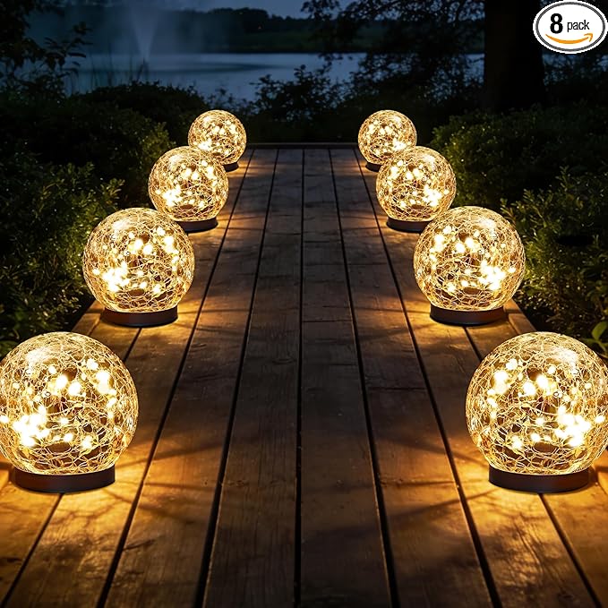 JKIMK Solar Globe Lights Outdoor Waterproof-Solar Balls Garden-Cracked Glass Ball Solar Lights Outdoor-Solar Orbs Outside-Outdoor Decorations Patio & Yard Lawn Backyard Decor