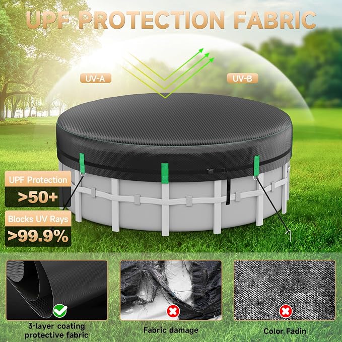 LXKCKJ 18 Ft Pool Cover for Above Ground Pools, Round Heavy Duty PE Tarp | 634N Tear-Resistant, Waterproof 10000PA, Windproof 100MPH With Buckles & Weight Rings, UPF50+ UV Protection, Cold-Resistant