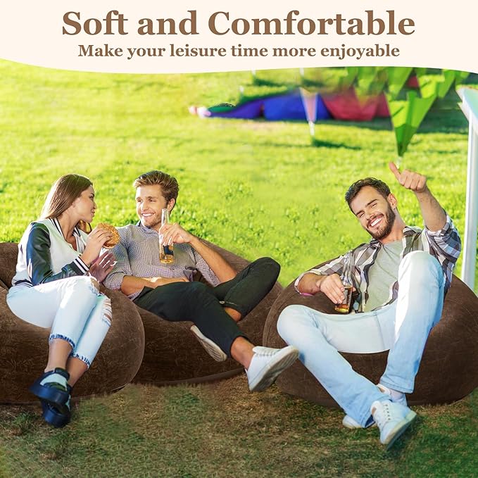 Realspring Inflatable Bean Bag Chairs Outdoor Blow up Camping Chairs Inflatable Lazy Sofa Folding Portable Bean Bag Loungers Couch for Movie Night(Dark Coffee,6 Pcs)