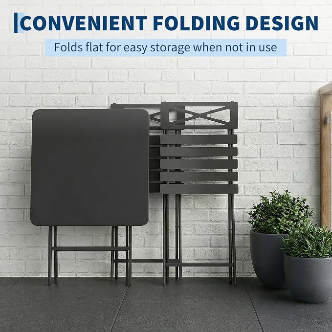 GarveeTech 3-Piece Folding Bistro Set, Heavy Duty Outdoor Patio Furniture with 2 Chairs & 1 Table, Weather-Resistant Steel Frame, No Assembly Required for Garden, Yard, Balcony,Black