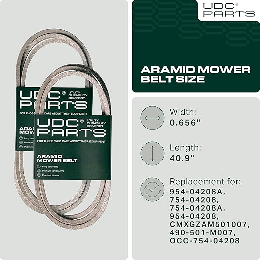 UDC Parts 954-04208A Upper Drive Belt Replacement for Cub Cadet LTX1040 954-04208 MTD Troy Bilt Bronco Craftsman 754-04208A 754-04208 Lawn Mowers/Aramid Cord / 40.90 inches