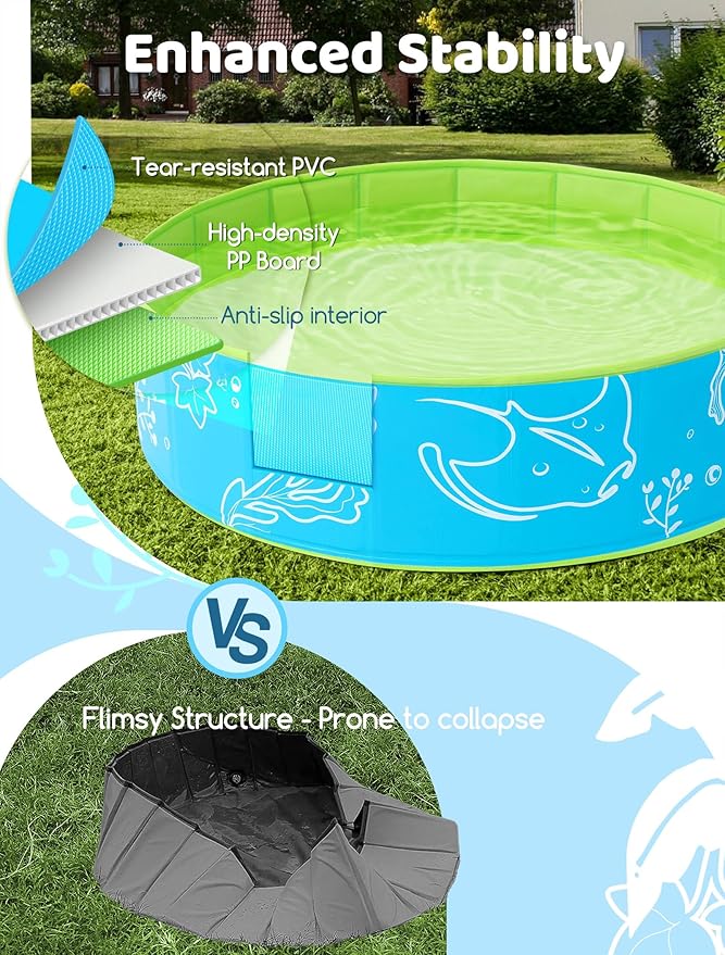 Hikiddy Foldable Kiddie Pool with Canopy: 31.5in/ 47in /63in for Baby Toddler Kids Family - Summer Water Play Pool with Shade - Portable for Outdoor Backyard Beach (Blue-Green, 47in)
