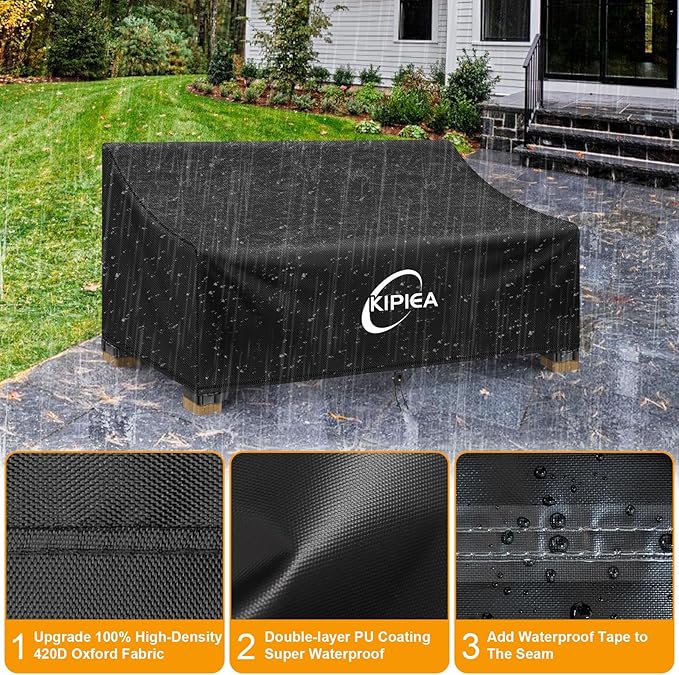 Kipiea Patio Sofa Cover, Heavy Duty Outdoor Couch Covers Waterproof Winter, 3-Seat Patio Furniture Cover Loveseat, Outdoor Sofa Covers with Anti UV and No Tears, No Fading (78"W x 42"D x 31"H)