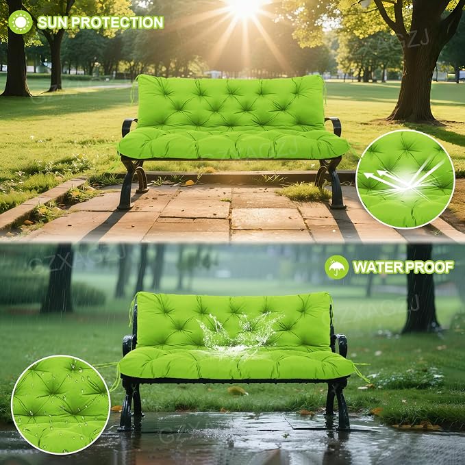 Porch Swing Cushions Outdoor 60 inch Waterproof Thicken 5" Swing Cushions Replacement with Backrest and Ties for Outdoor Furniture Porch Patio Garden Lawn (Green)
