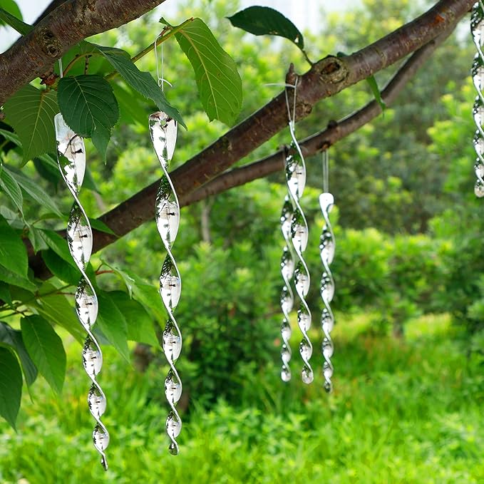 Hausse 30 Pack Bird Deterrents for Outside, Bird Repellent Hanging Silver Plastic Reflectors Scare Rods, Garden Decorative Reflective Scare Birds Away, Like Woodpeckers, Pigeons and Geese