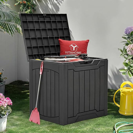 YITAHOME 31 Gallon Resin Deck Box Outdoor Storage Box and Waterproof Package Delivery Box with Lockable Lid for Patio Furniture, GardenTools, Pool Supplies, Black