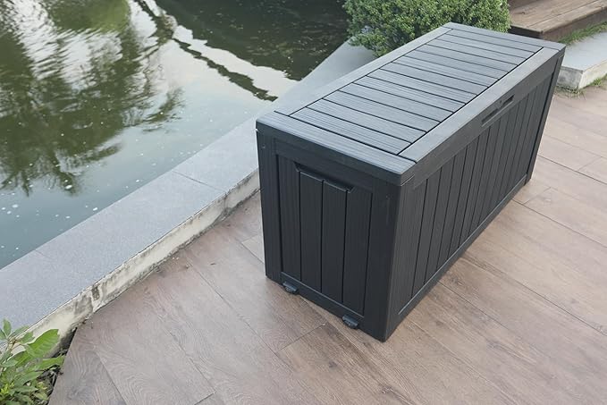 BTEXPERT 74 Gallon Resin Deck Box, Outdoor Storage Container for Patio Furniture Garden Tools Cushions Waterproof Lockable Metal Support Rods UV Resistant