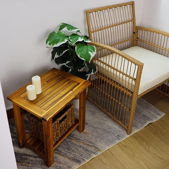 Double Adirondack Table - Weatherproof Outdoor Side Table - Patio End Tables for Outside - Adirondack Side Table - Acacia Wood 2-Tier End Table for Indoor & Outdoor Use