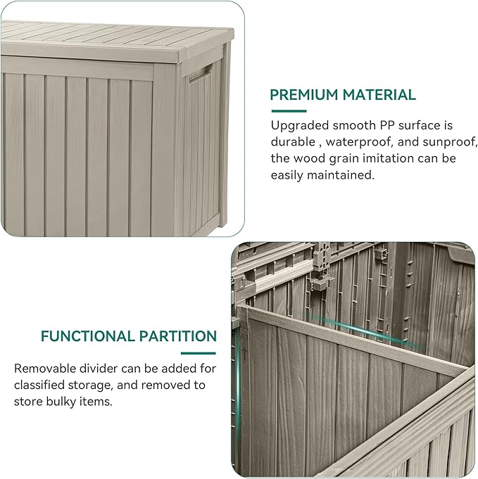 YITAHOME 220 Gallon XL Outdoor Storage Deck Box with Divider, Waterproof & Lockable, Ideal for Patio Furniture and Garden Tools, Resin-Built, Wood-Like Texture, Brown