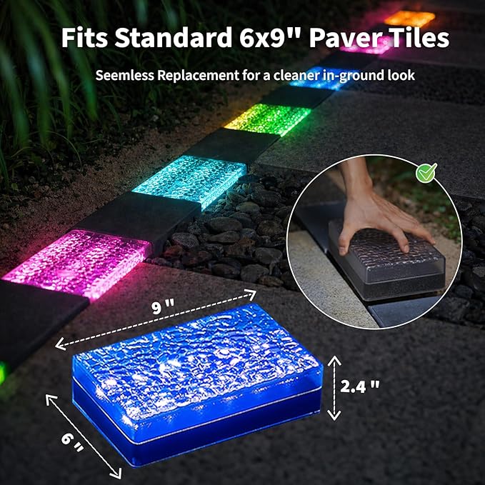 SHONELIGHTING Paver Lights, Solar 12-Color Outdoor Waterproof, In-Ground Brick LED for Driveway & Pathway, Hardscape Pavers, Heavy Duty, RGBW with Remote (6 Pack)