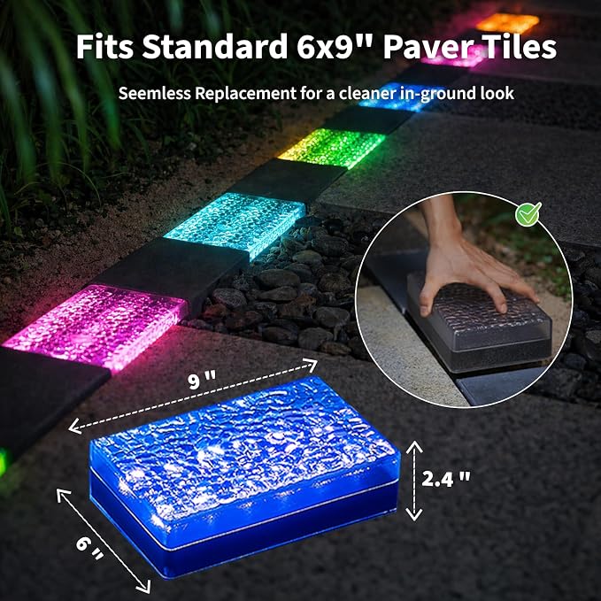 SHONELIGHTING Paver Lights, Solar 12-Color Outdoor Waterproof, In-Ground Brick LED for Driveway & Pathway, Hardscape Pavers, Heavy Duty, RGBW with Remote (1 Pack)