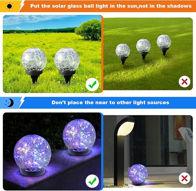 MLKNK Solar Globe Lights Outdoor Waterproof-Solar Balls-Solar Garden Lights-Orbs for Outside 4 Pack Cracked Glass Ball for Lawn Patio Yard Backyard Decorations