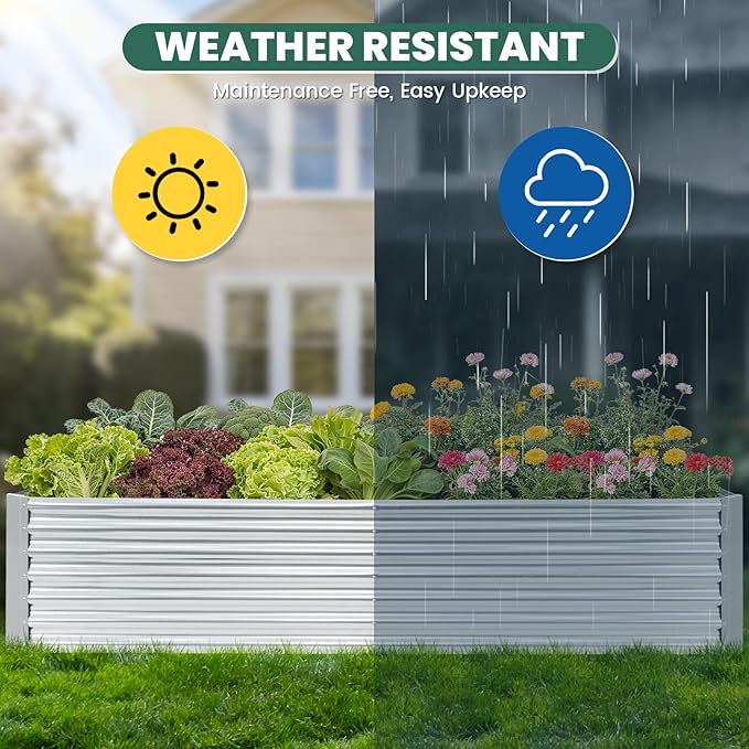 G GOOD GAIN 8x2x2 ft Galvanized Raised Garden Bed Kit, Large Metal Planter Box Outdoor for Vegetables, Flowers, Herbs, 240 Gallon Capacity Deep Root Design, Silver