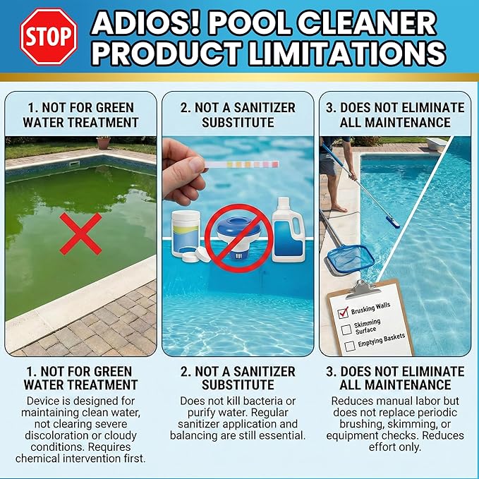 Adios! 20X Pool Cleaner and Clarifier – Restores Cloudy and Hazy Water for Above Ground and Inground Pools – Twenty Treatments per 32oz Bottle