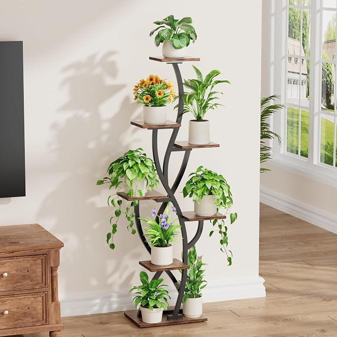 EVAWOO Plant Stand Indoor with Grow Lights - 58" Corner Plant Shelf Indoor, 7 Tiered Tall Lighted Plant Stand for Indoor Multiple Plants, Flower Stands Display Rack Holder for House, Patio, Black