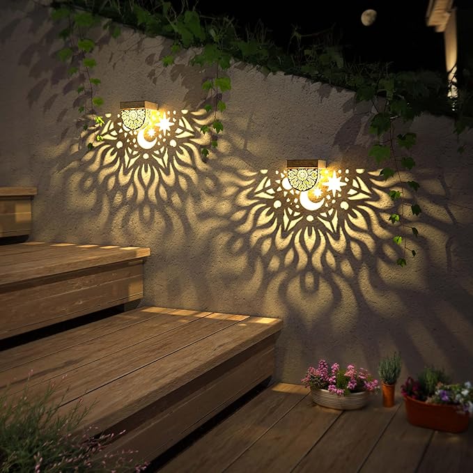 Gardsee Solar Fence Lights 6 Pack Solar Deck Lights Waterproof LED Solar Powered Step Light Wall Lights Outdoor Decorations Warm Yellow Light Decorative Lighting for Garden (Gold)