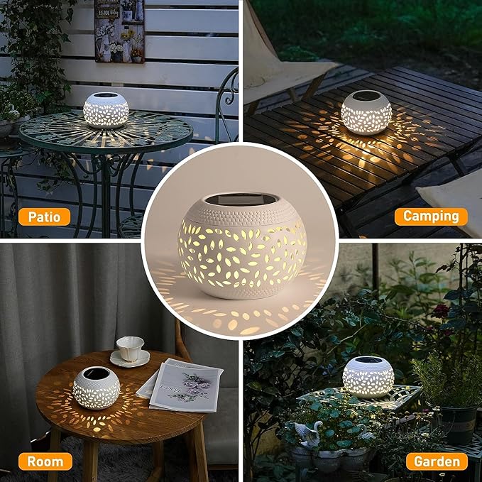 Solar Table Lanterns Outdoor Waterproof - LED Lamp White Metal Tabletop Light Solar Powered Decorative Lantern for Indoor Desk Bedroom Patio Garden Pathway Yard (1 Pack)